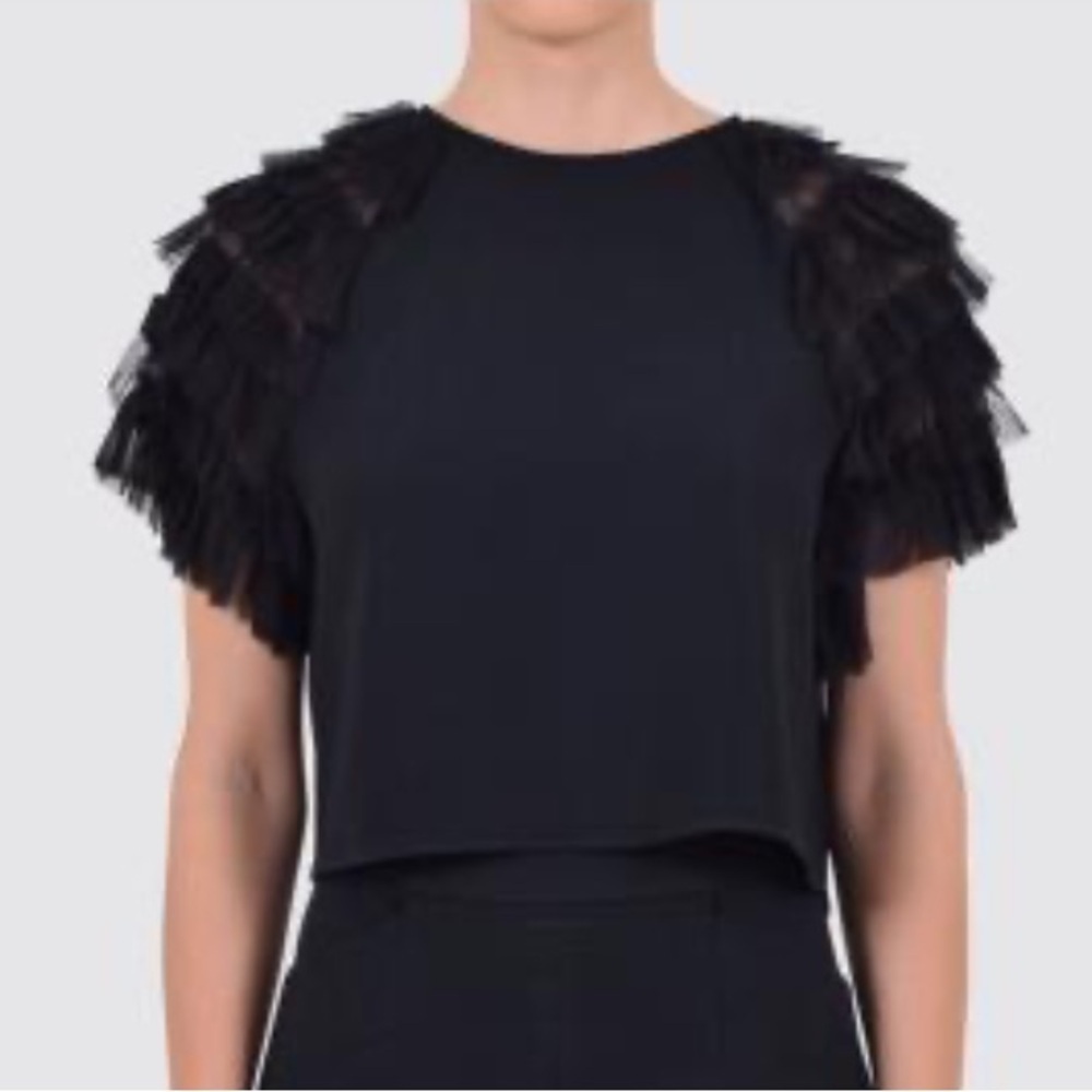 Alexis Saffi Ruffle Sleeve Top Tie Back Black Crepe Size Small - Picture 7 of 12